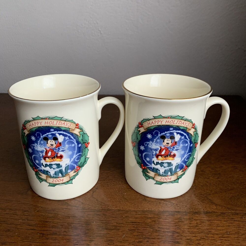 Walt Disney Mickey Mouse Happy Holidays Collectors Mug 2004 Lot of 2